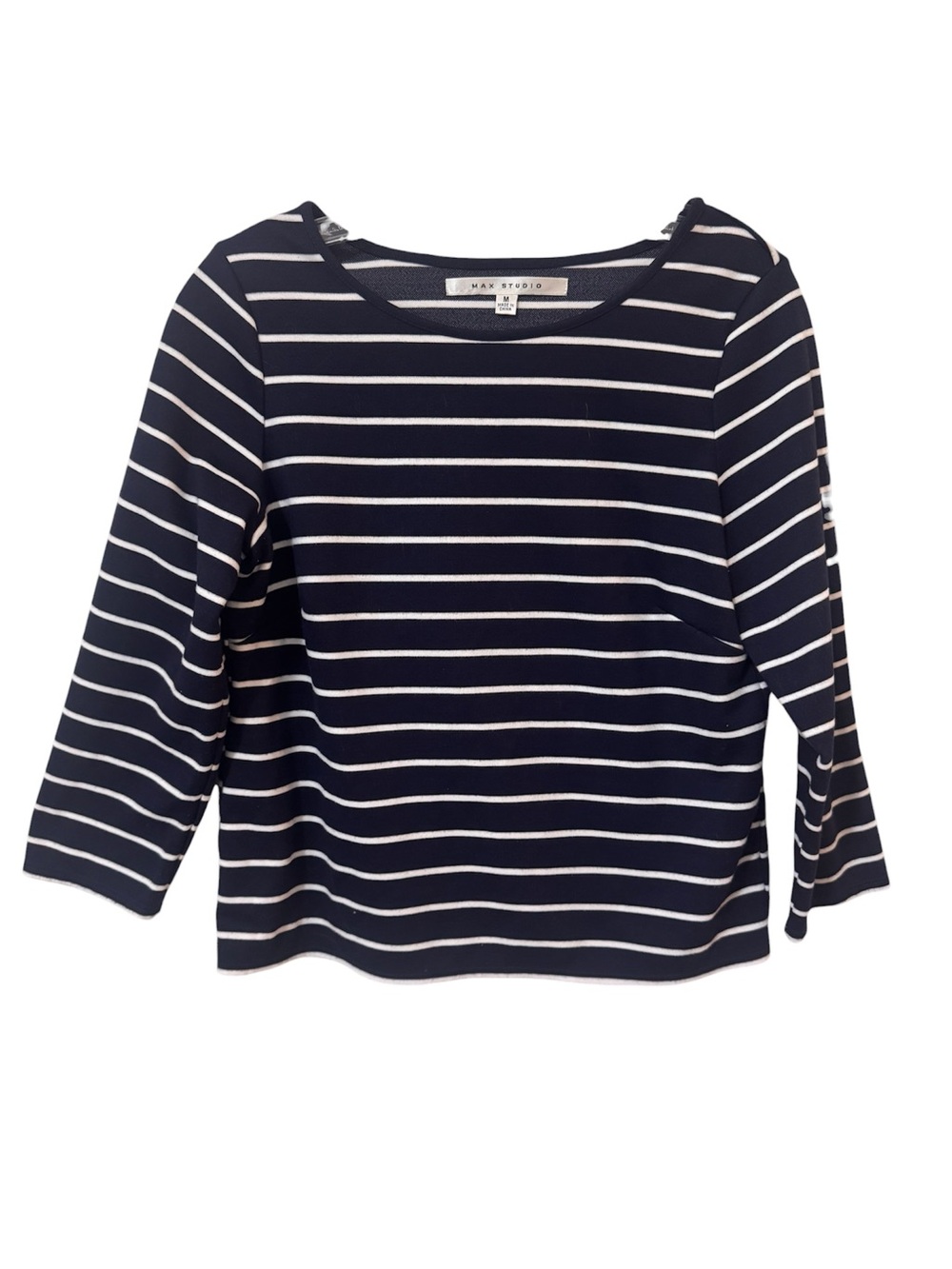 Max Studio Navy & White Striped Boatneck Top size M